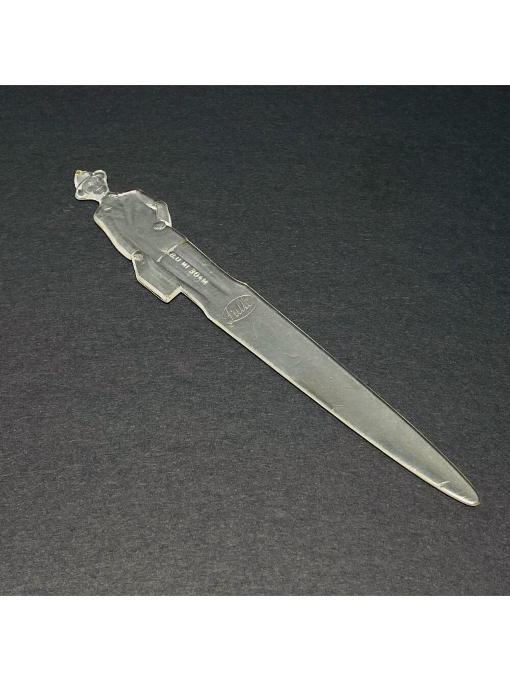 Vintage Fuller Brush Co. Promotional Clear Plastic Letter Opener Figurine Design